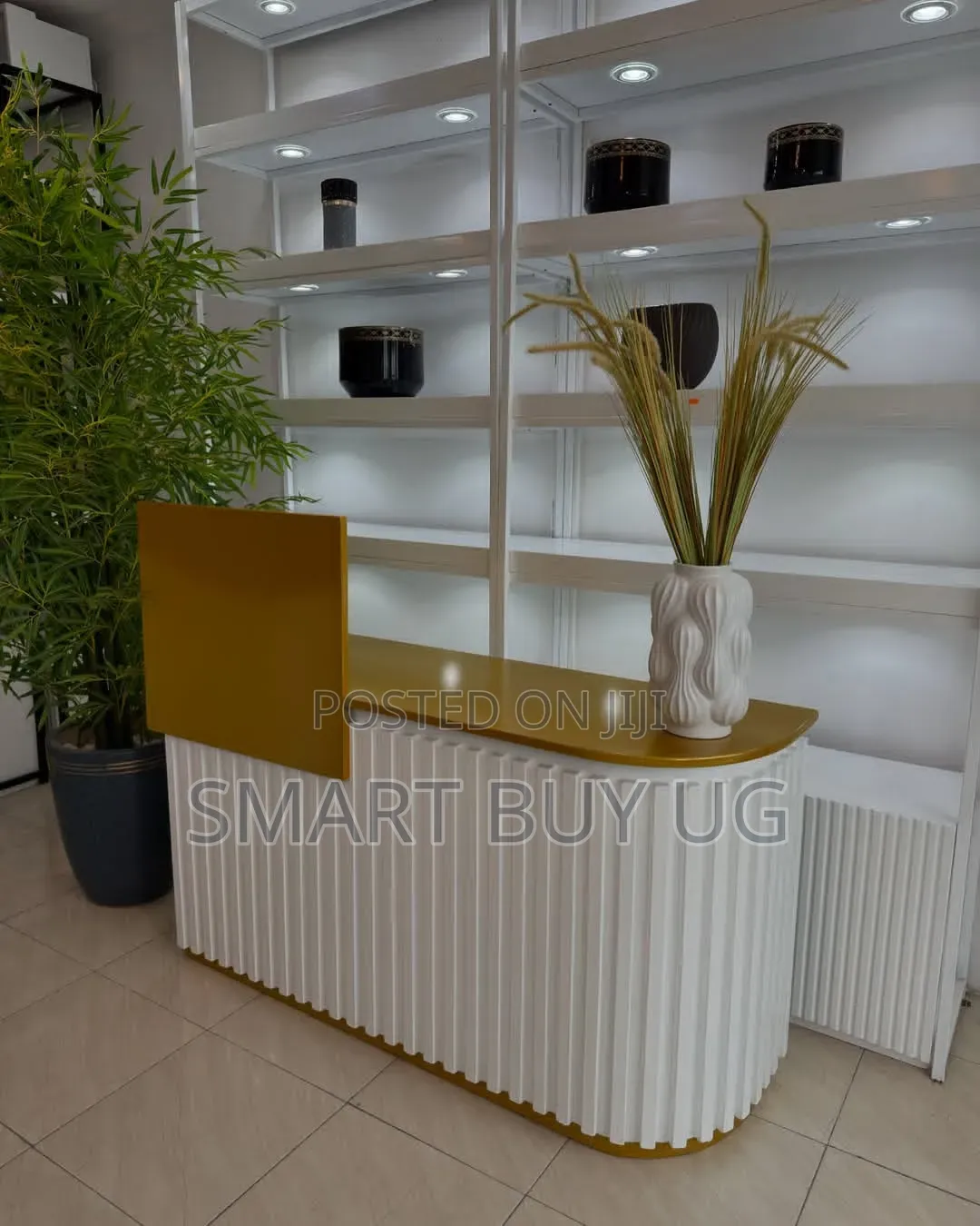 White Receptiondesk 1.4m Modern Reception Counter With Drawers Walnut