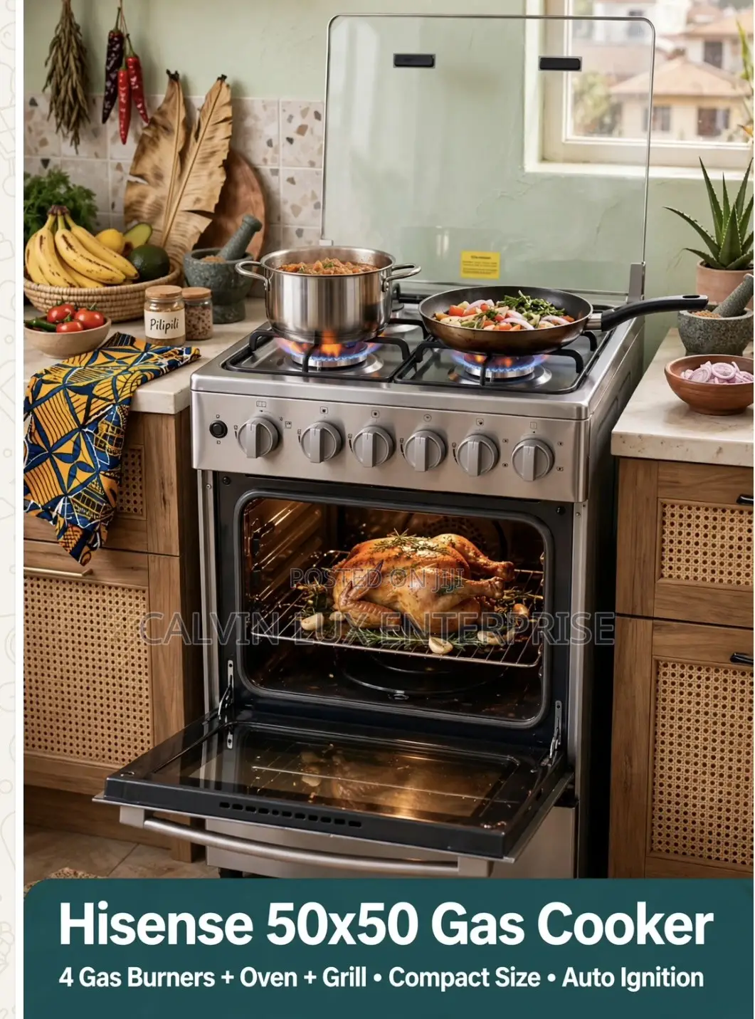 Hisense Cooker 4 Gas Burners + Oven + Grill 50x50
