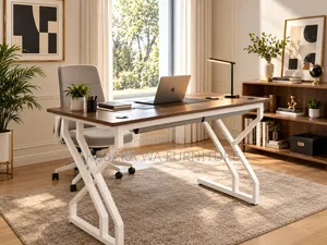 Furniture/Office-Desk-120cm-Gray-Top-X-White-Legs-Sturdy-Modern