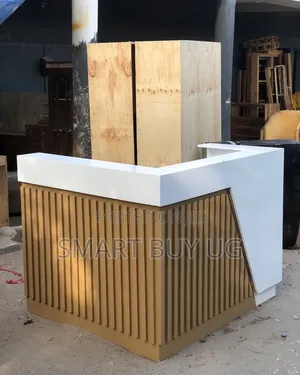 White Receptiondesk 1.2m L Shape Reception Counter With Storage Brown