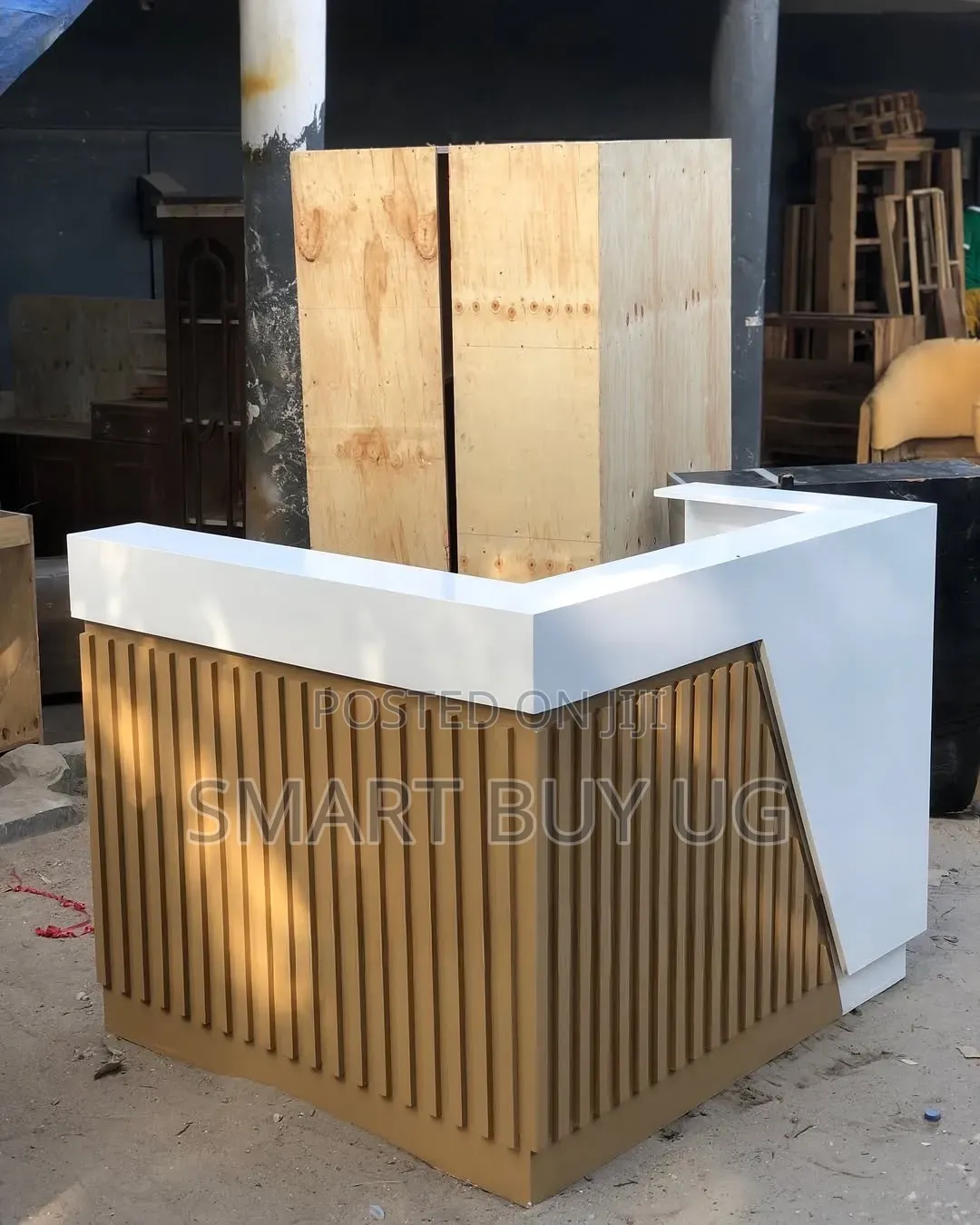 White Receptiondesk 1.2m L Shape Reception Counter With Storage Brown