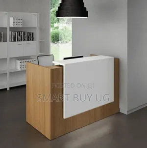 White Receptiondesk 4ft With Drawers Reception Counter Brown White
