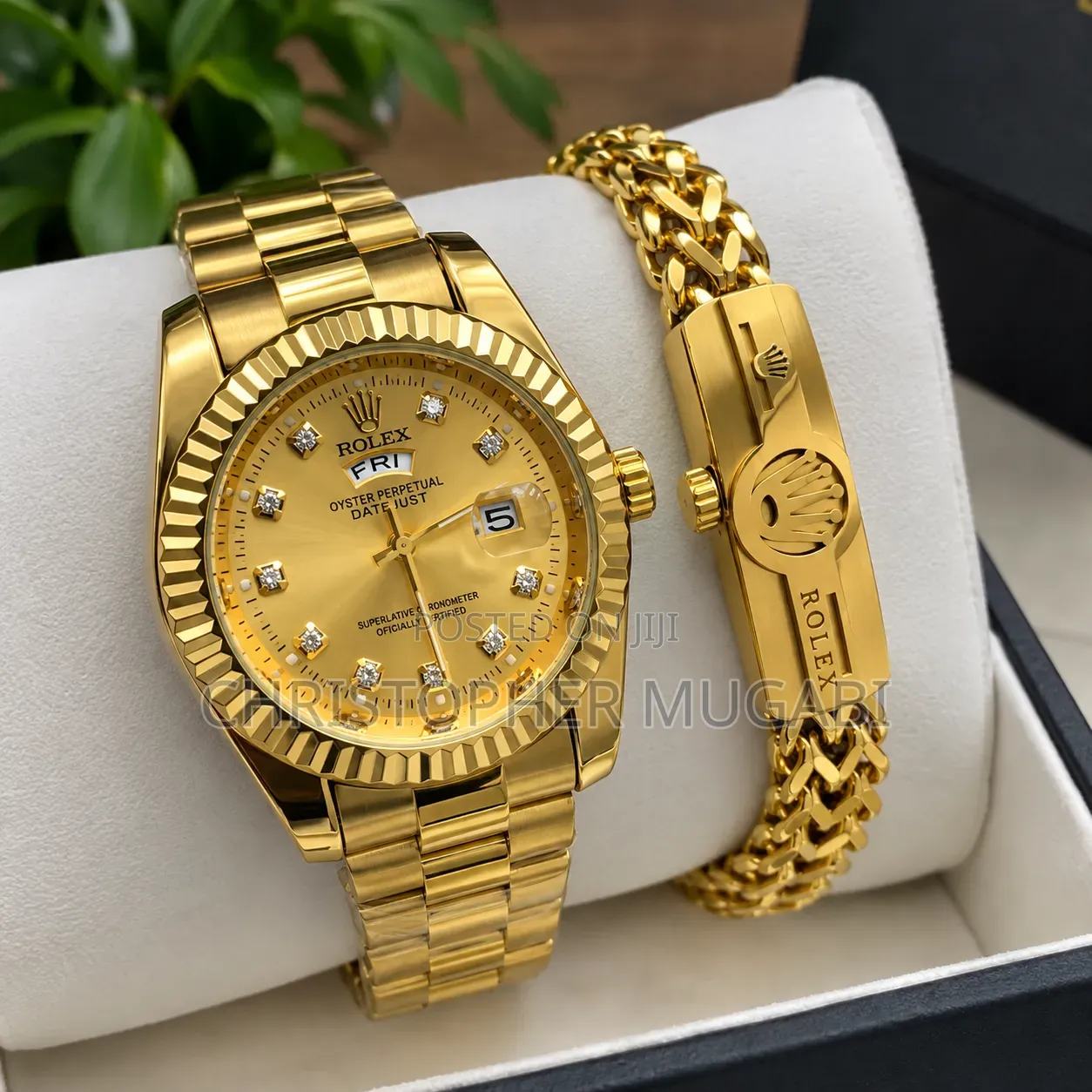 Luxury Rolex Watch & Bracelet Set | Premium Men’s Watch | Gold Finish