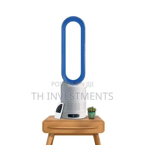 Bladeless Tower Fan With Air Purifier, 8 Speeds, Remote (Silver)