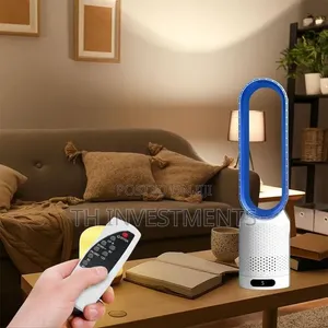 Bladeless Tower Fan With Air Purifier, 8 Speeds, Remote (Silver)
