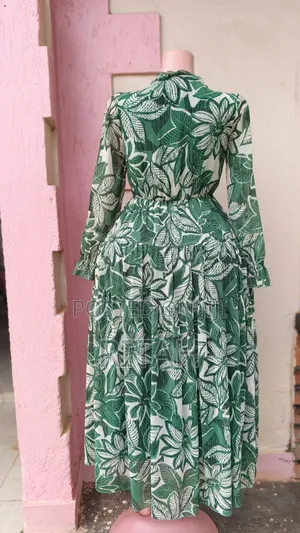 Green & White Floral Long Sleeve Maxi Dress