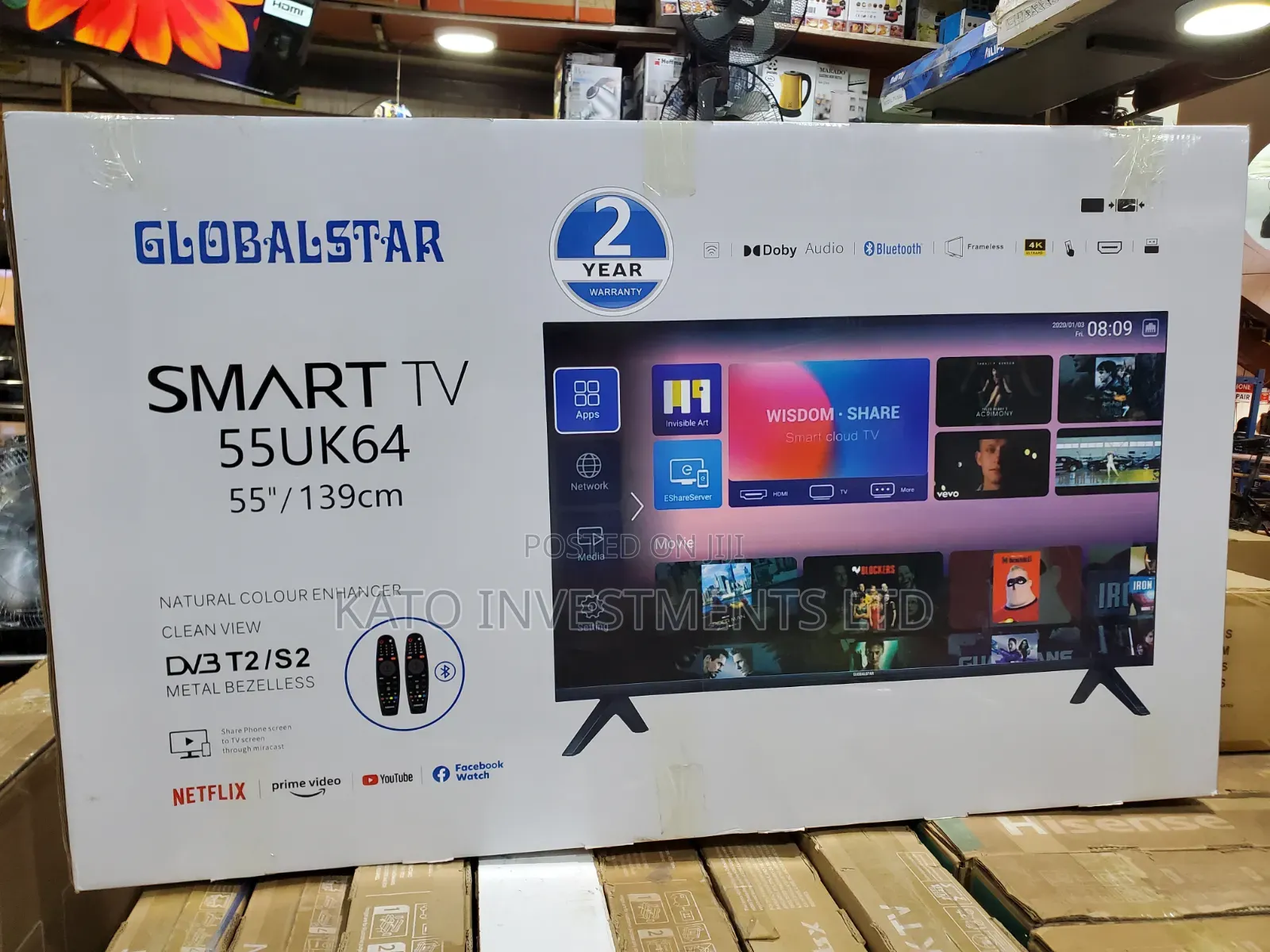 Globalstar 55 Inches TV With 2 Remotes and 2 Years Warranty