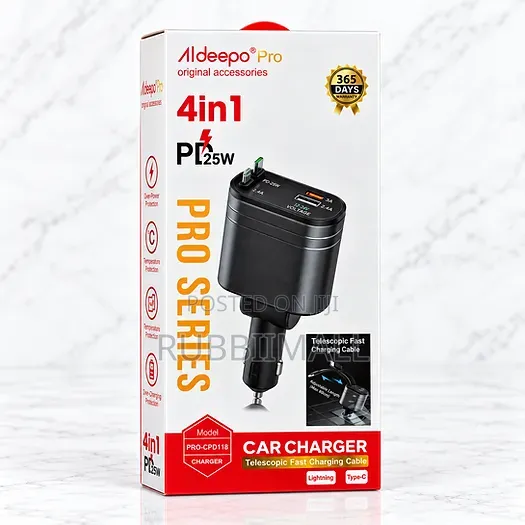 Aldeepo Pro 4-in-1 PD 25W Car Charger ~ (Model: PRO-CPD118)