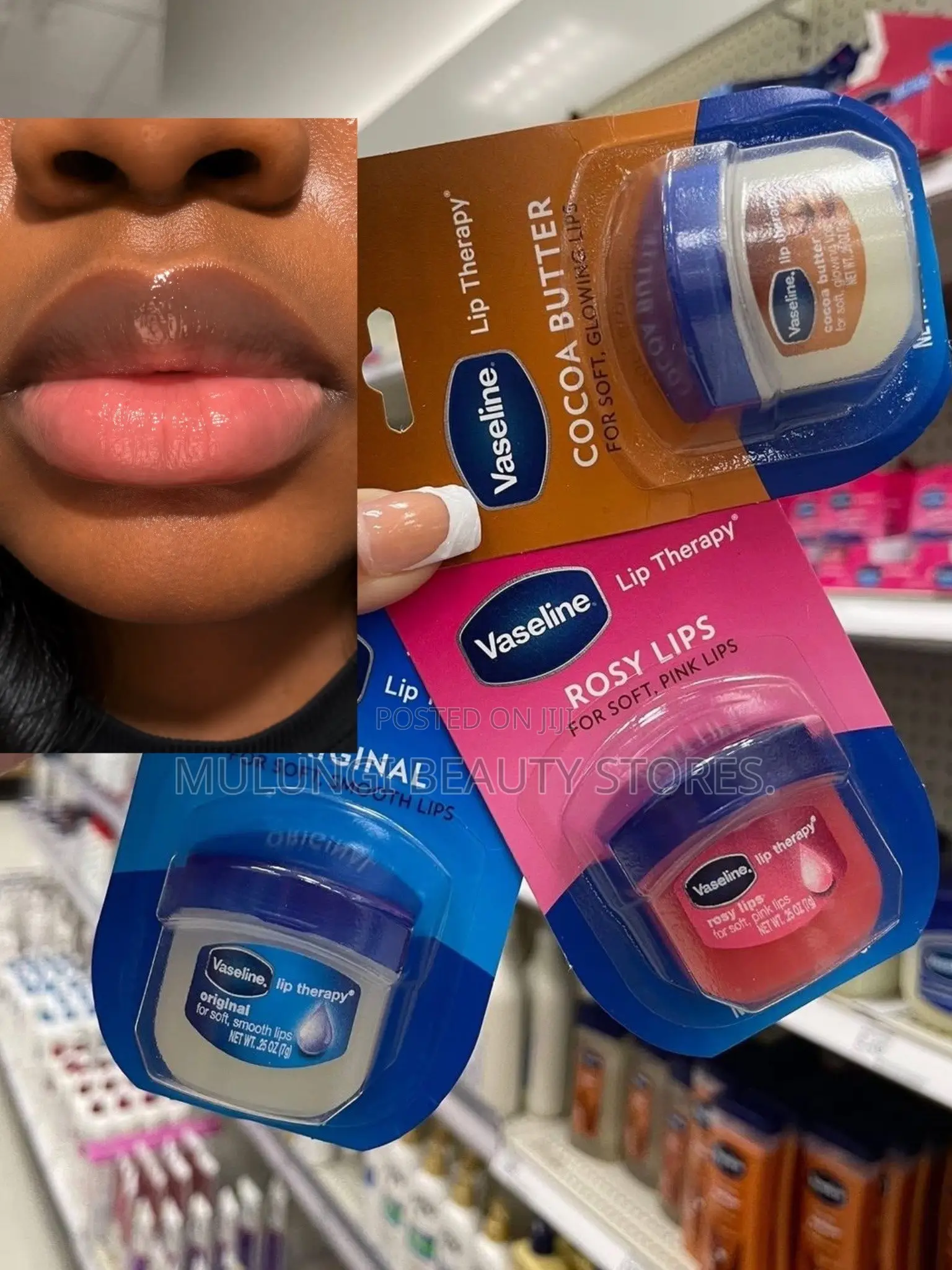 Lip Therapy Original, Rosy Lips, and Cocoa Butter
