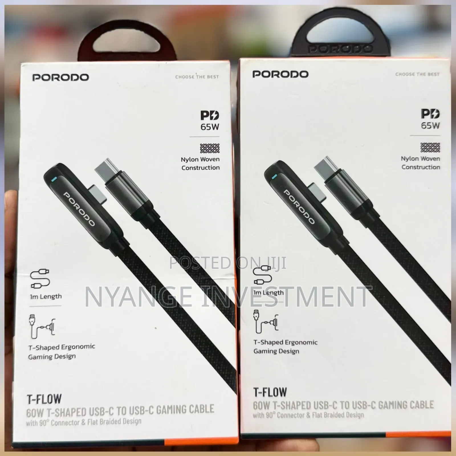 Porodo T-Flow 60W T-Shaped USB-C to USB-C Gaming Cable