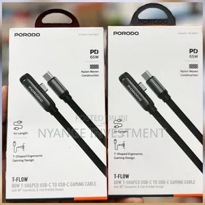 Porodo T-Flow 60W T-Shaped USB-C to USB-C Gaming Cable
