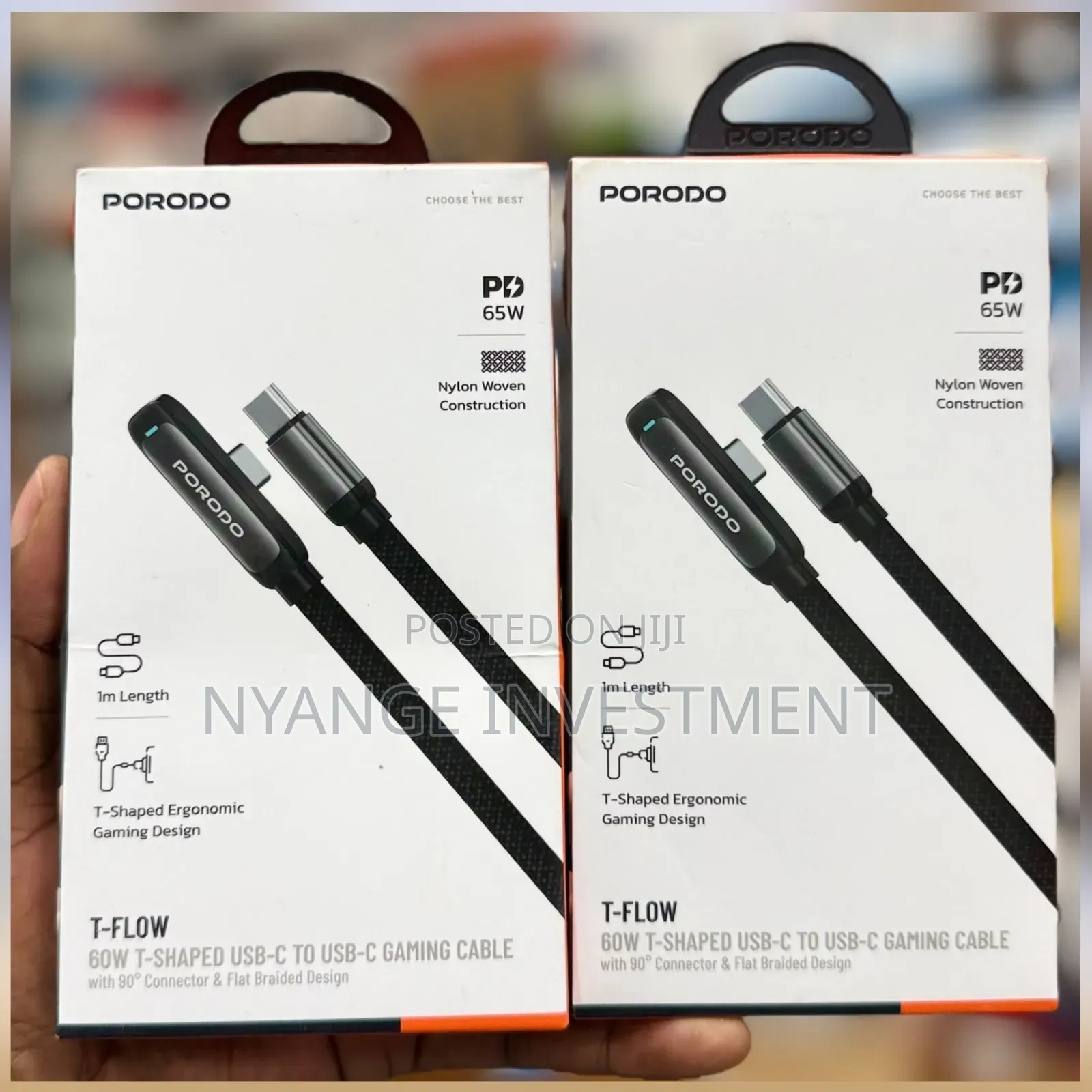 Porodo T-Flow 60W T-Shaped USB-C to USB-C Gaming Cable