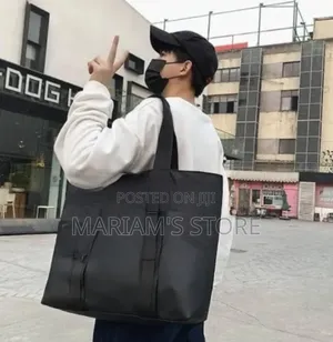 Large Black Waterproof Nylon Tote Bag With Front Vertical Strap