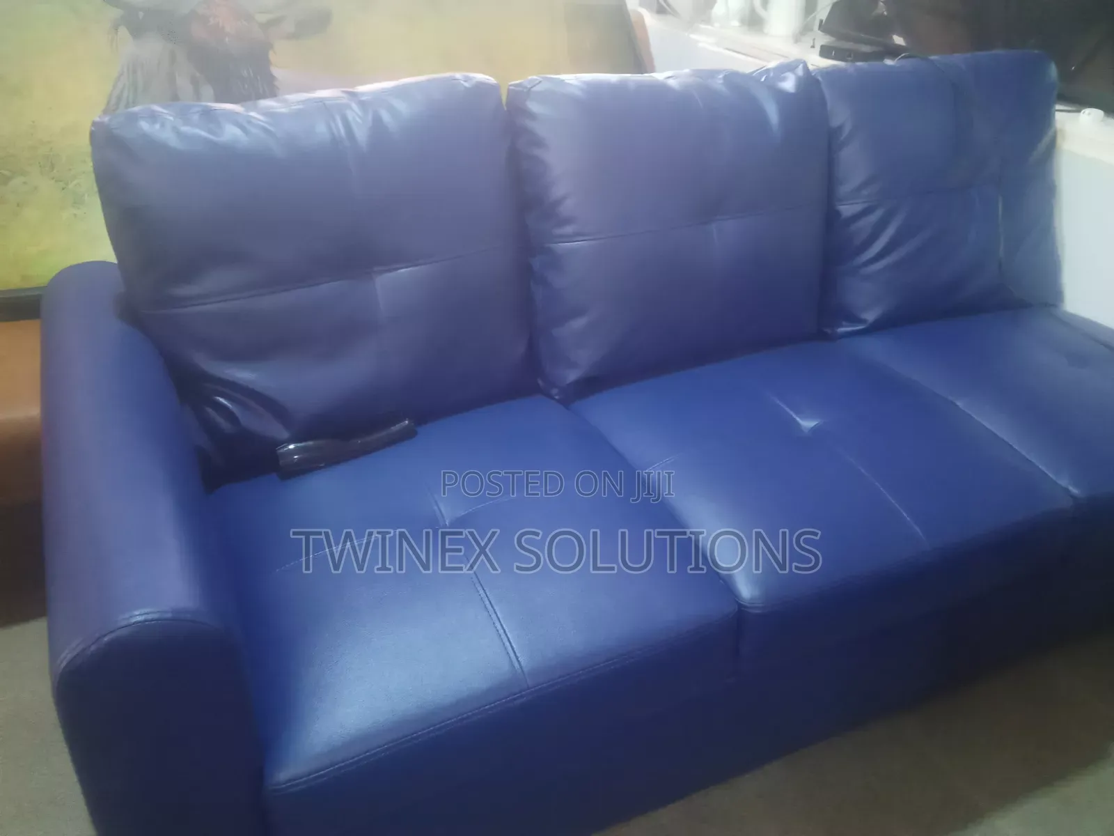 Premium 3-Seater Blue Faux Leather Reception Sofa