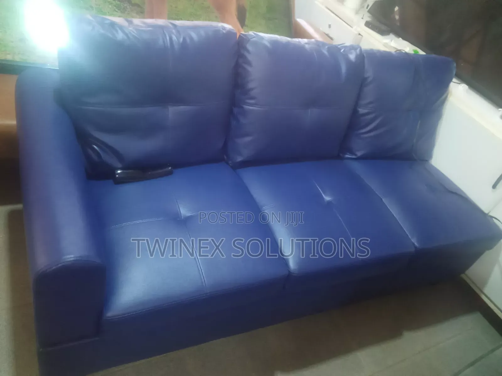 Premium 3-Seater Blue Faux Leather Reception Sofa