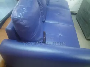 Premium 3-Seater Blue Faux Leather Reception Sofa