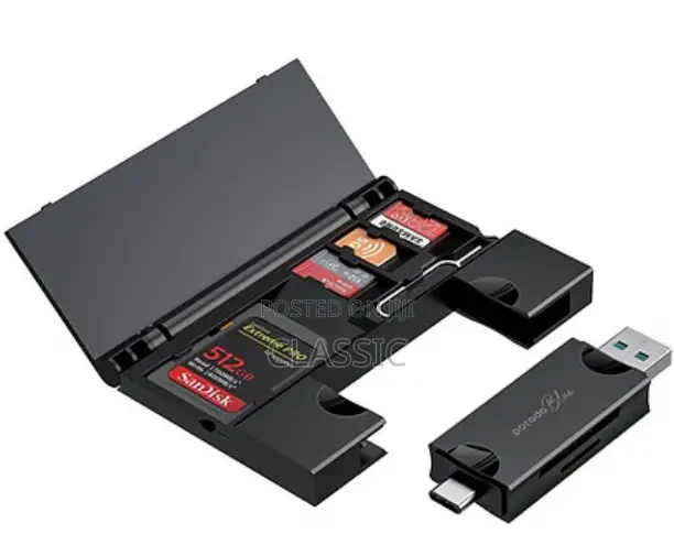 Porodo Blue 2-in-1 Card Reader With Card Holder