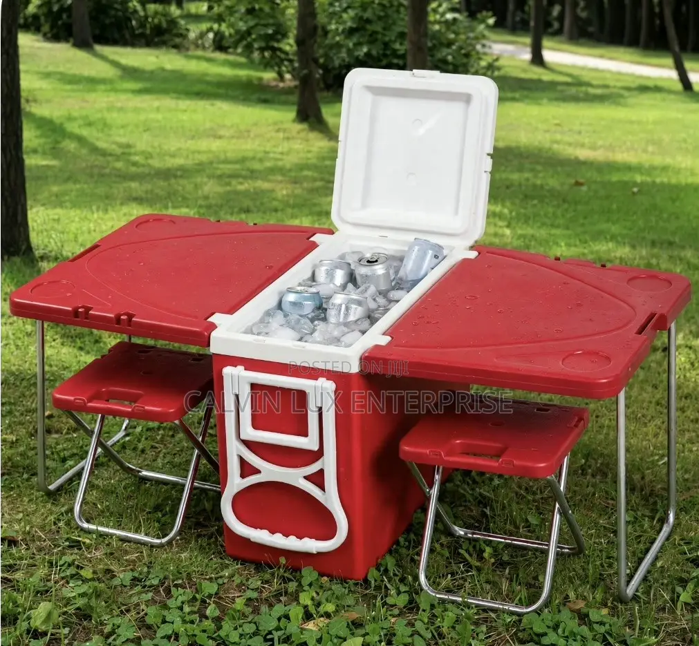 Cooler Box With Table & 2 Stools - Picnic Camping Box - 3-in-1