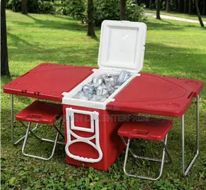 Cooler Box With Table & 2 Stools - Picnic Camping Box - 3-in-1
