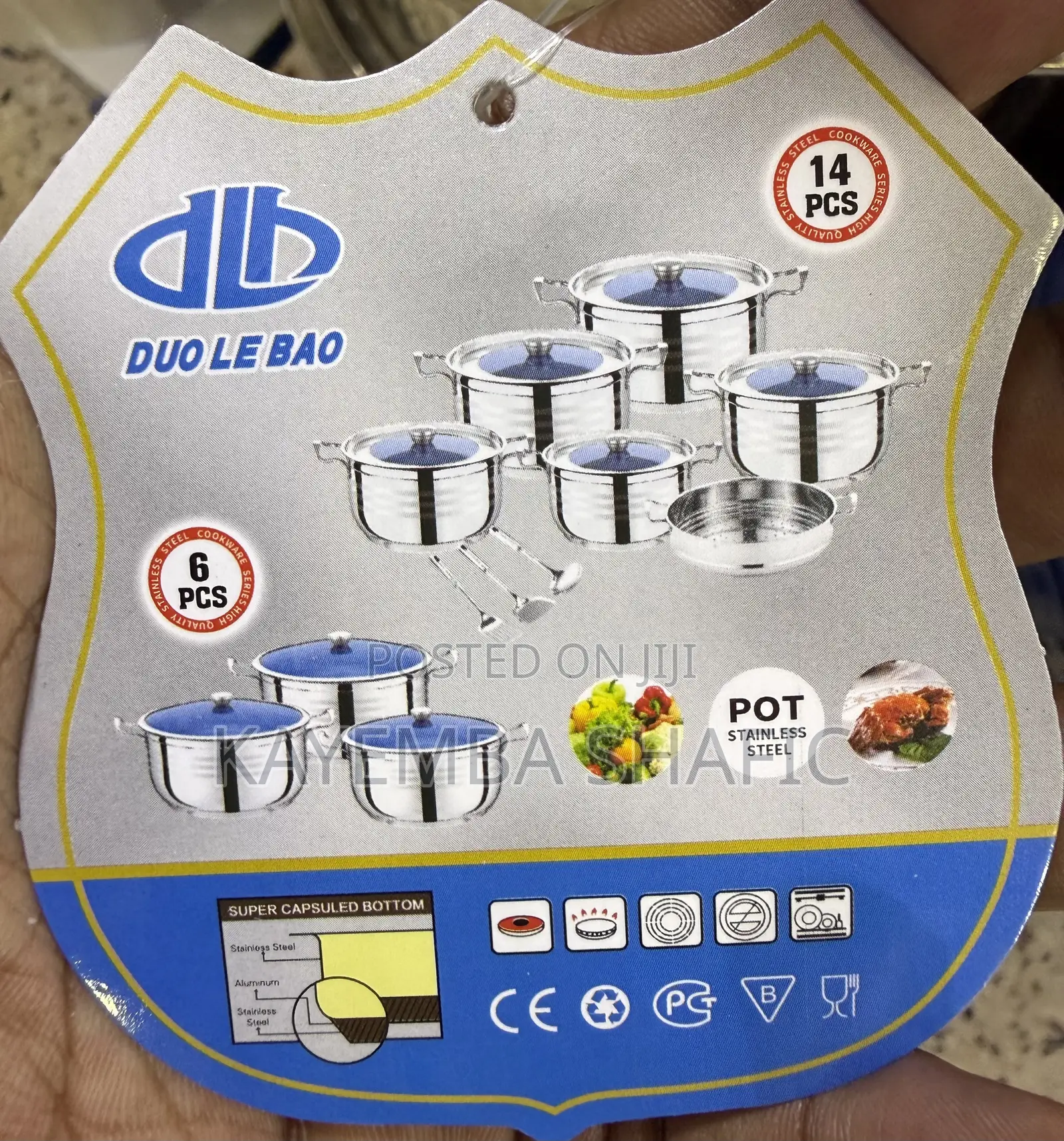 14-Piece Stainless Steel Cookware Set With Blue Glass Lids