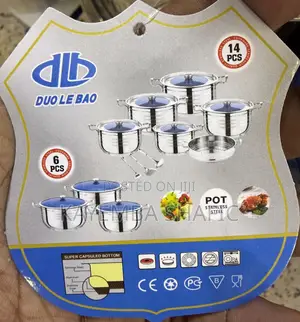 14-Piece Stainless Steel Cookware Set With Blue Glass Lids