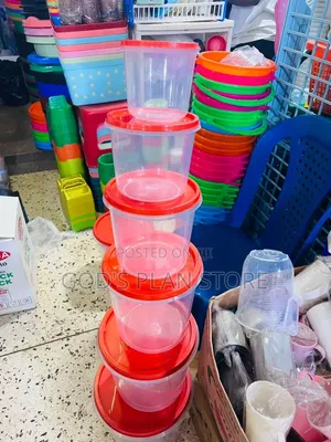 6pcs Red Top Plastic Food Storage Containers 6pcs Set