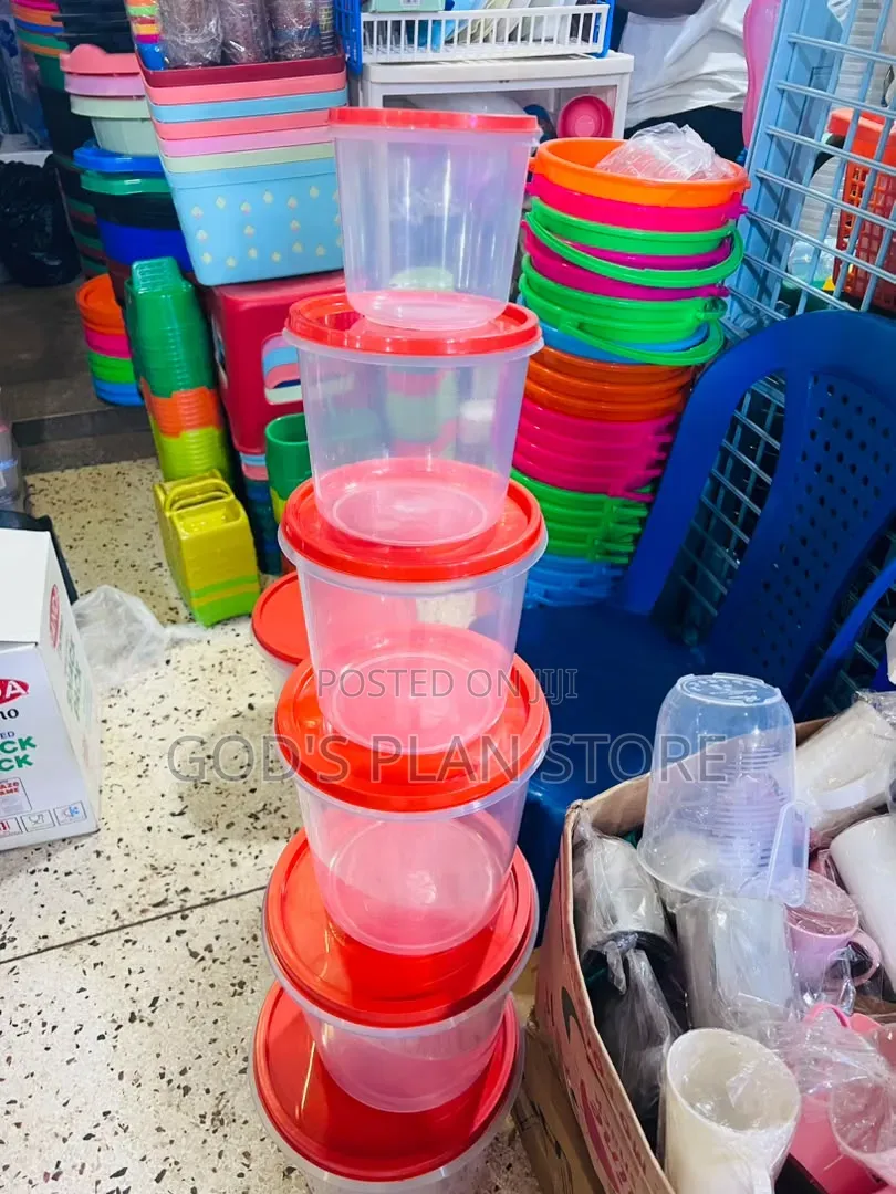 6pcs Red Top Plastic Food Storage Containers 6pcs Set