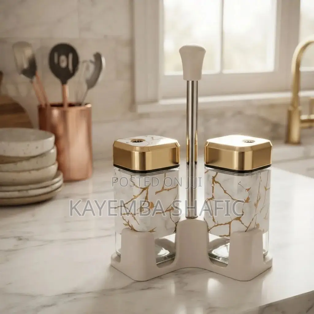 Modern White and Gold Marble Glass Spice Shaker & Condiment Set