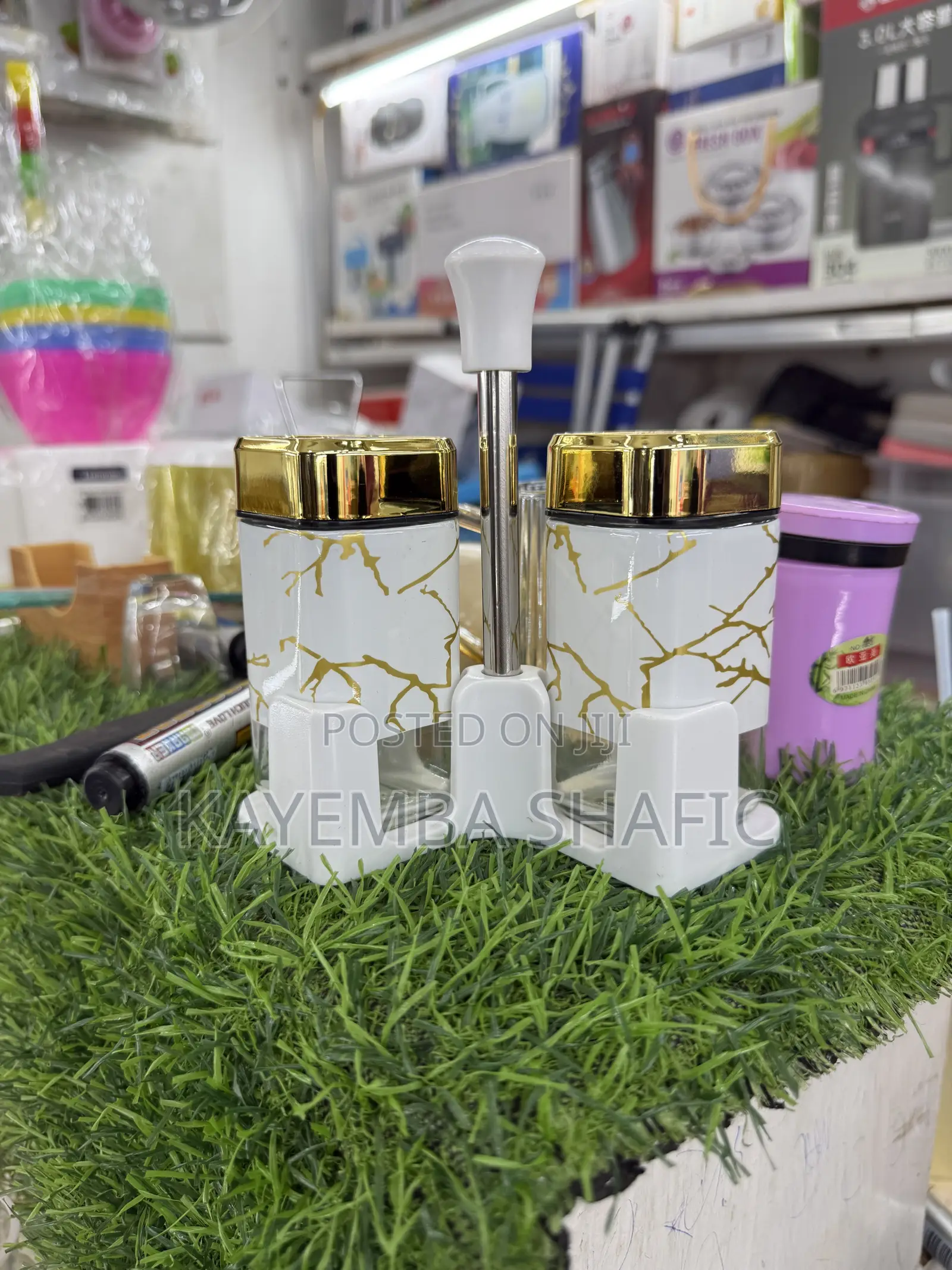 Modern White and Gold Marble Glass Spice Shaker & Condiment Set