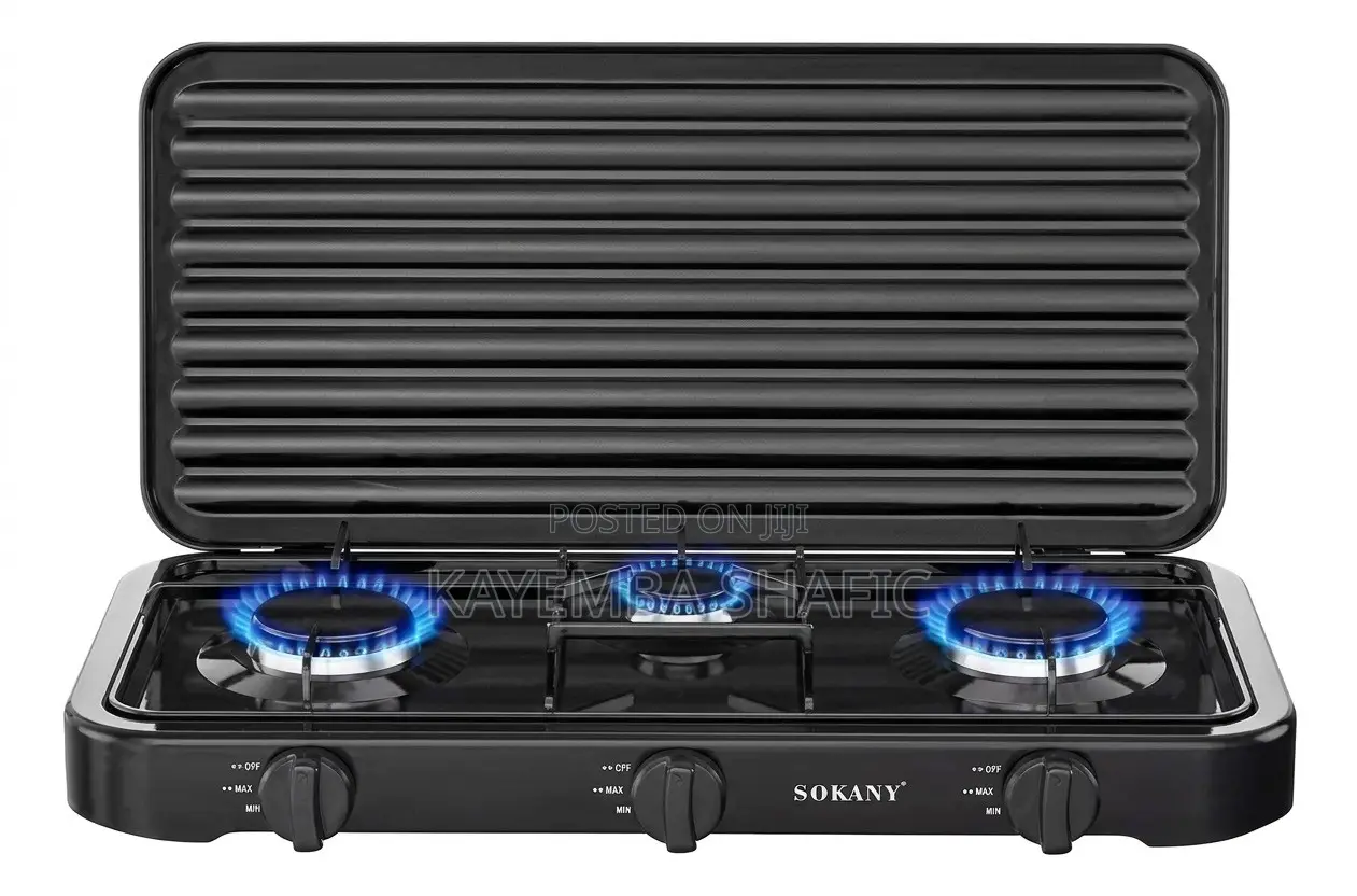 SOKANY SK-6003 3-Burner Tabletop Gas Stove With Protective Lid