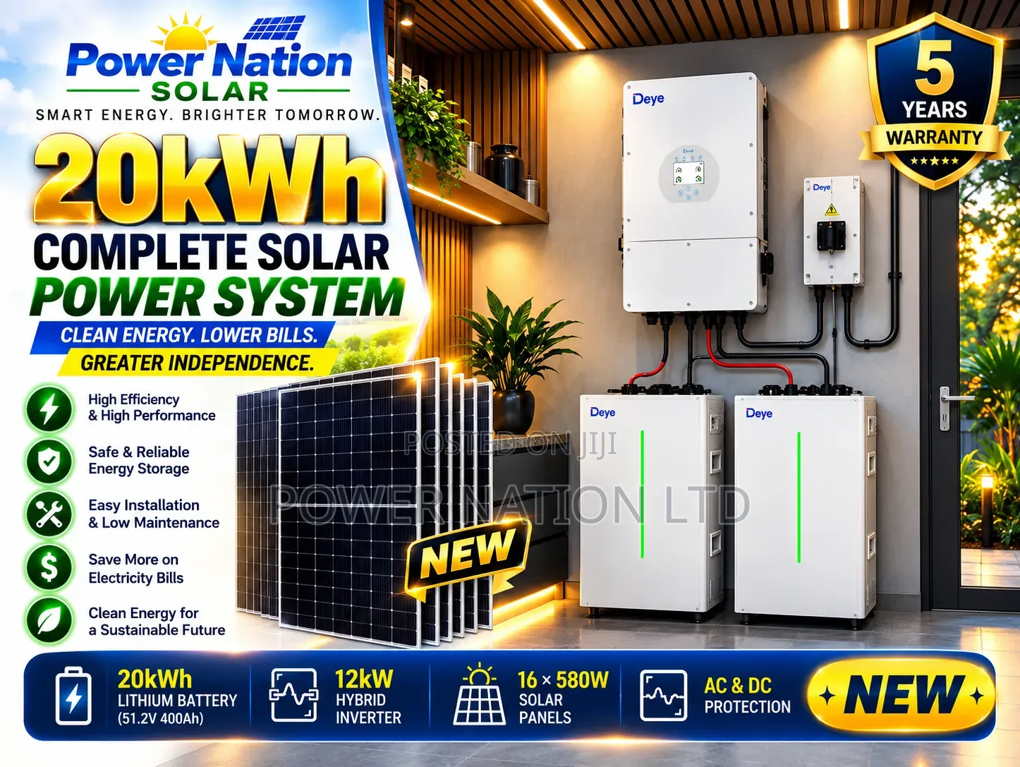 20kwh EcoSun Deye Hybrid/Lithium Solar Energy System Full Kit