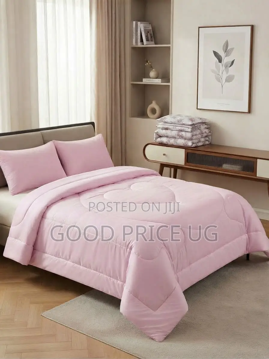 Pink Quilted 4-Piece Duvet Bedding Set