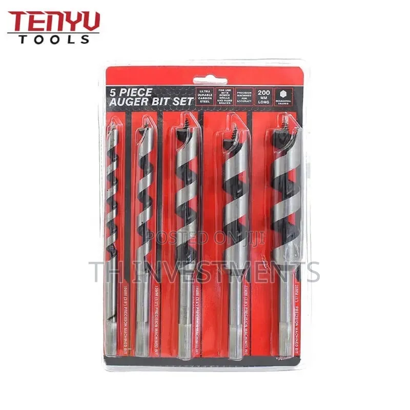 5Pcs 200mm Hex Shank Screw Point Self Feed Wood Auger Drill Bit Set