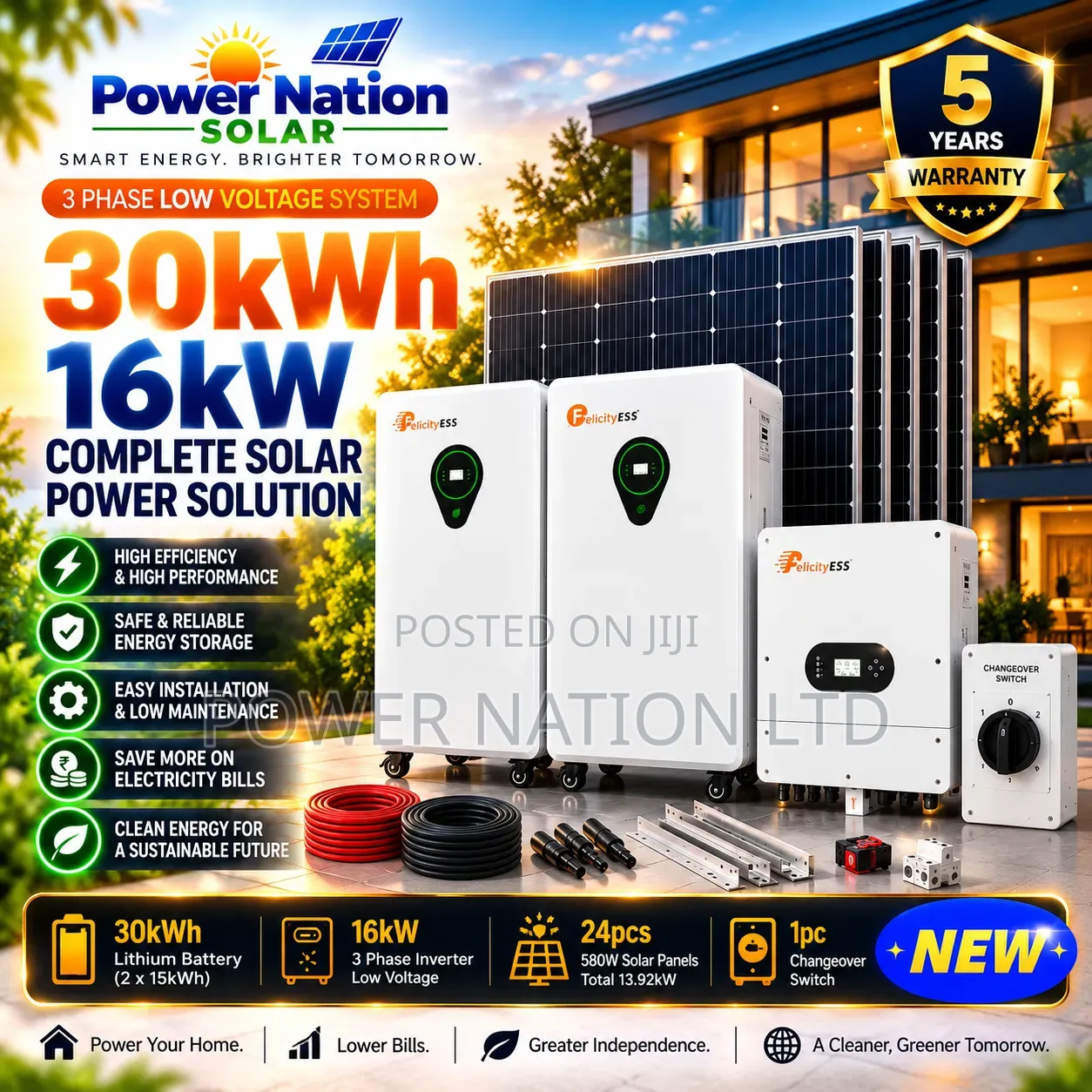 30kwh Massive Clean Energy 3phase Hybrid Lithium Solar System Full Kit