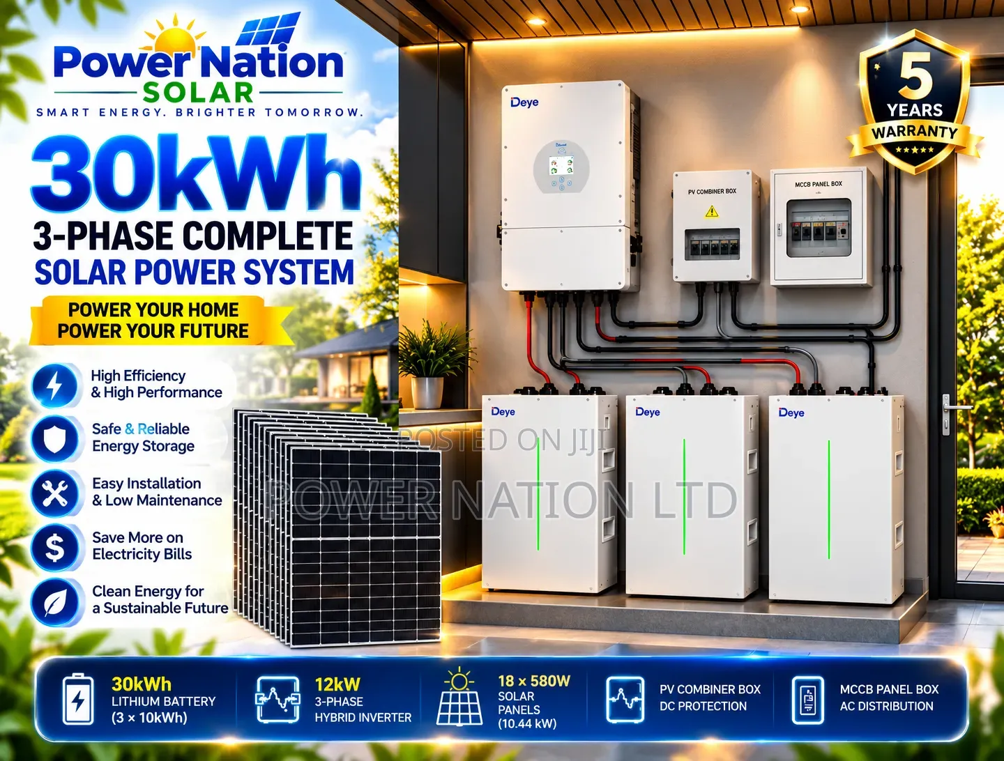30kwh Deye Massive Clean Energy Hybrid Lithium Solar System Full Kit