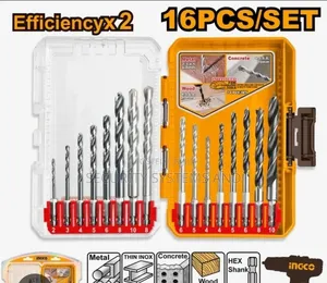 Ingco Multipurpose Drill Bit Set for Metal, Concrete and Wood-16 Piece