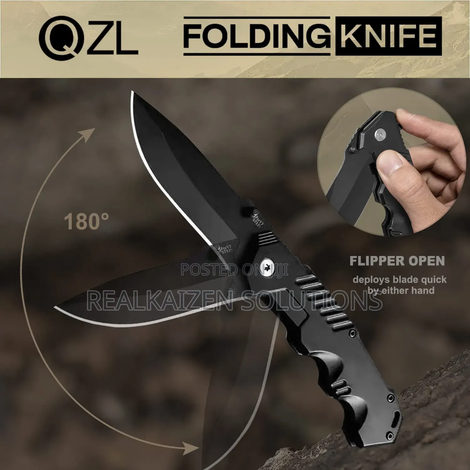 Folding Pocket Camp Knife With Flipper Open| Liner Lock| Belt Clip