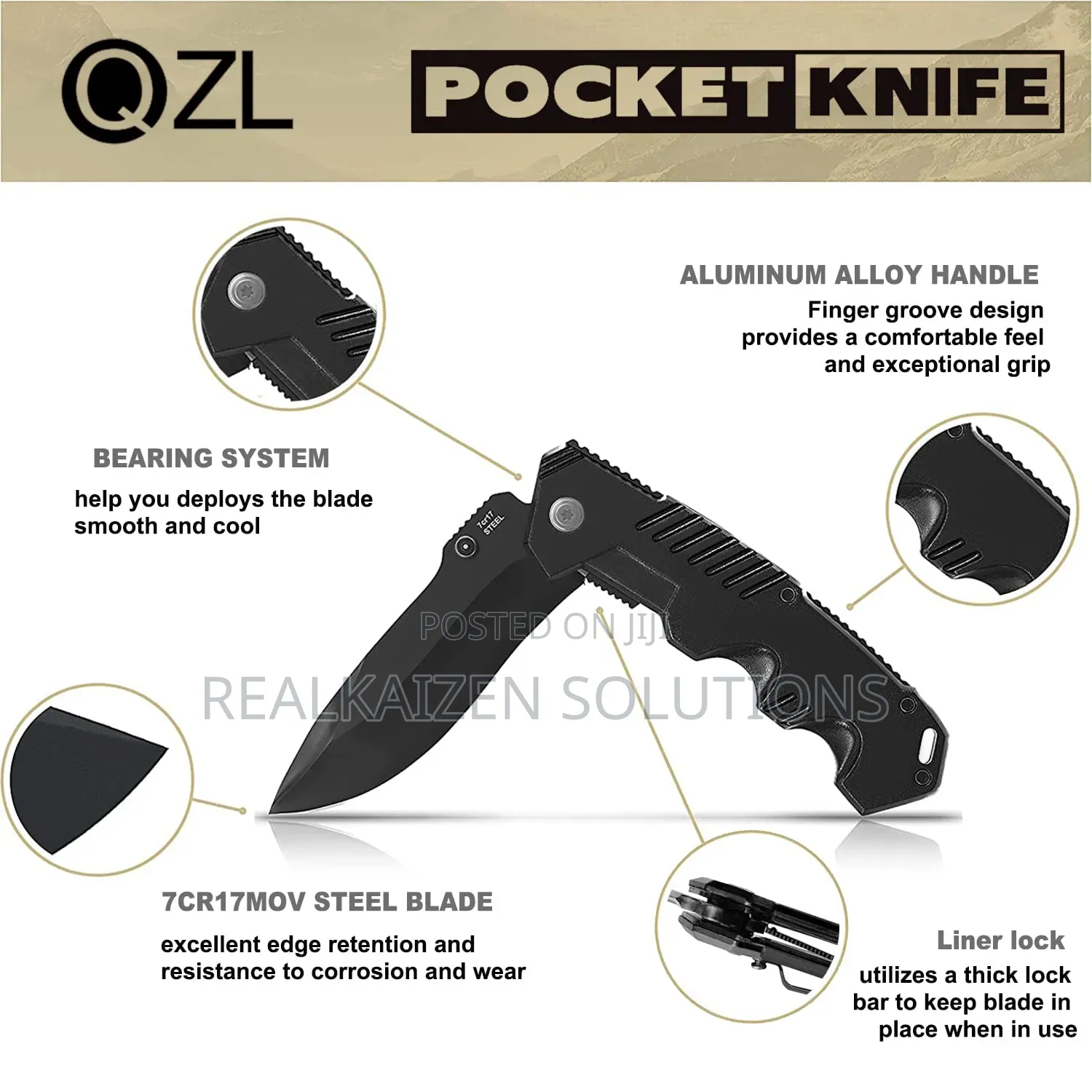 Folding Pocket Camp Knife With Flipper Open| Liner Lock| Belt Clip