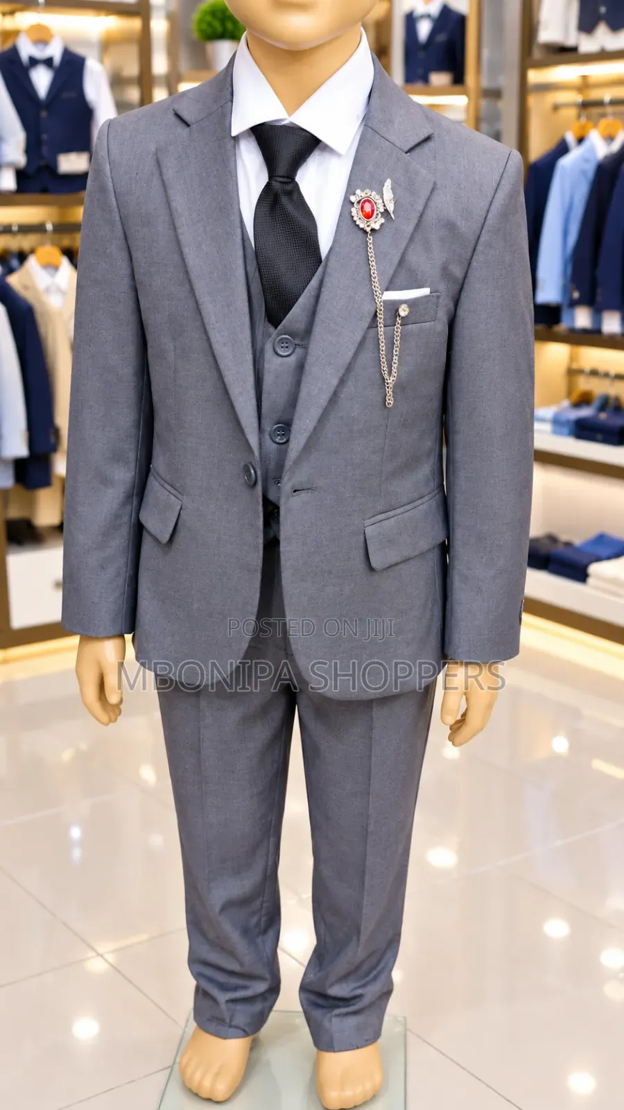 Boys’ Elegant 3-Piece Grey Formal Suit – Jacket, Waistcoat & Trousers