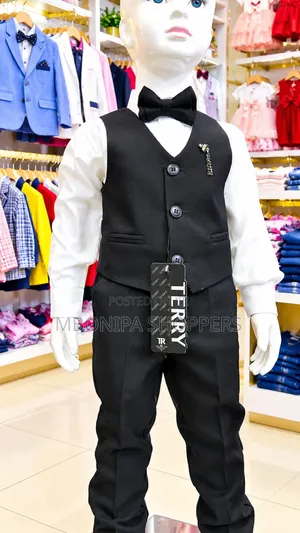 Elegant Boys’ Black Formal Suit Set With White Shirt and Bow Tie