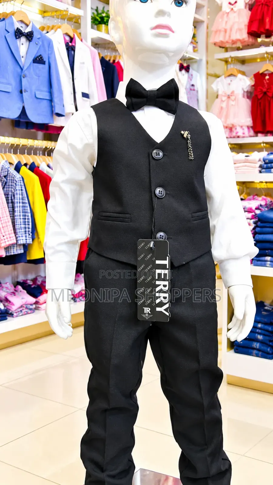 Elegant Boys’ Black Formal Suit Set With White Shirt and Bow Tie