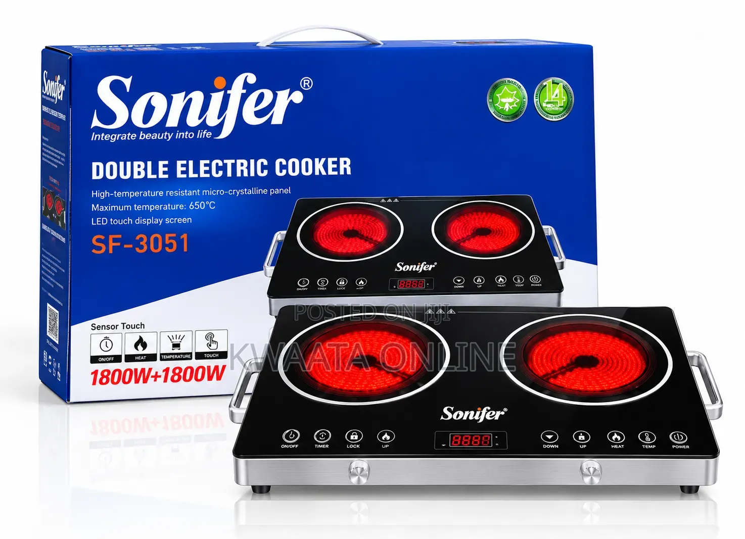 Sonifer SF-3051 Electric Cooker - 3600W Infrared Ceramic Double Burner