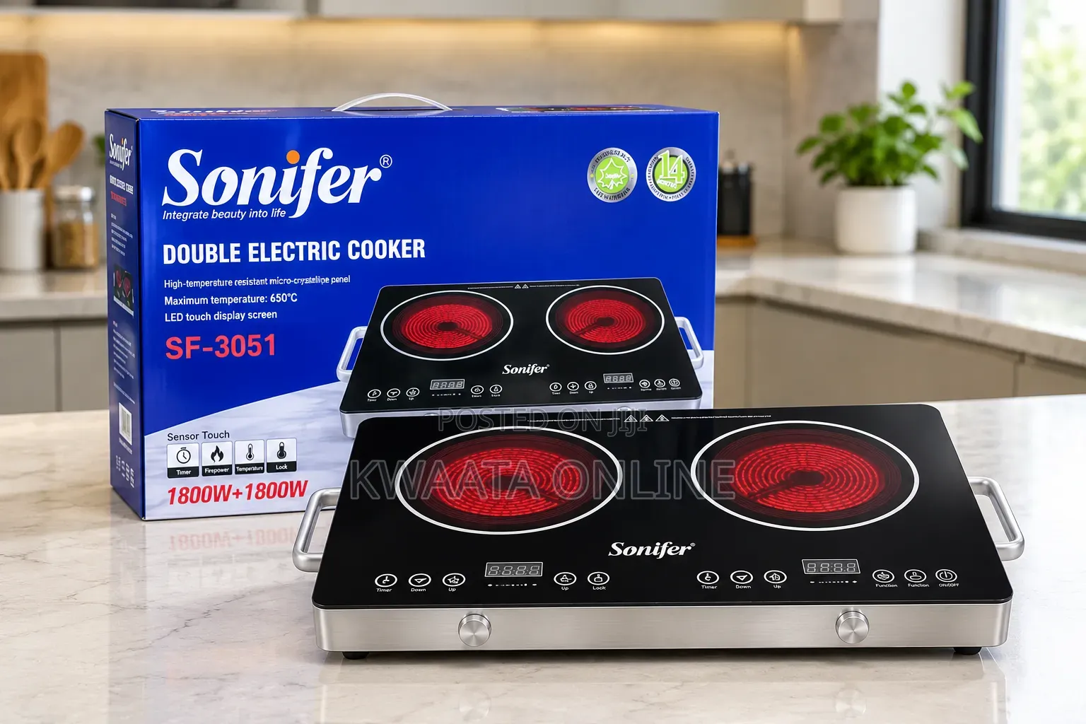 Sonifer SF-3051 Electric Cooker - 3600W Infrared Ceramic Double Burner