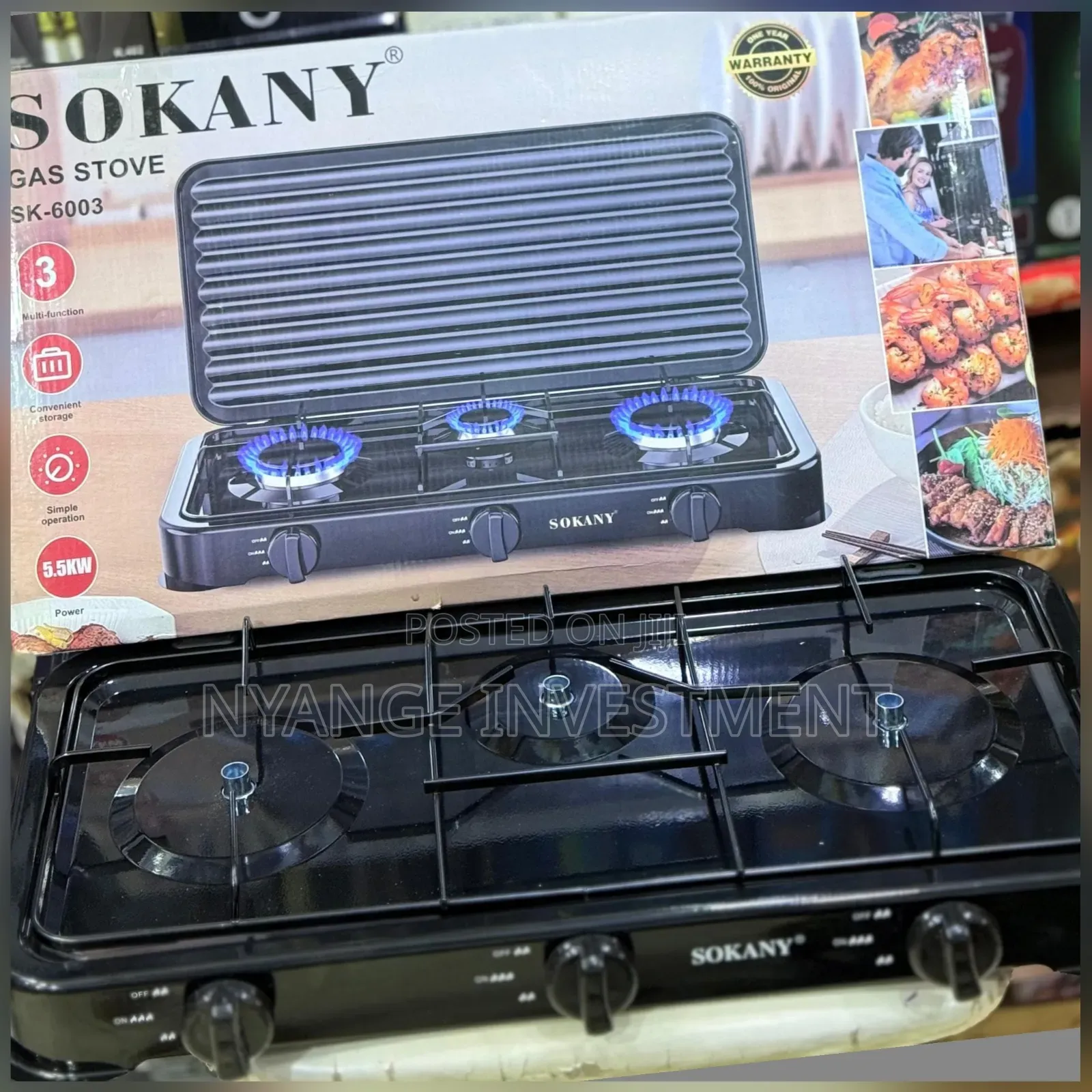 Sokany SK-6003 3-Burner Gas Stove.