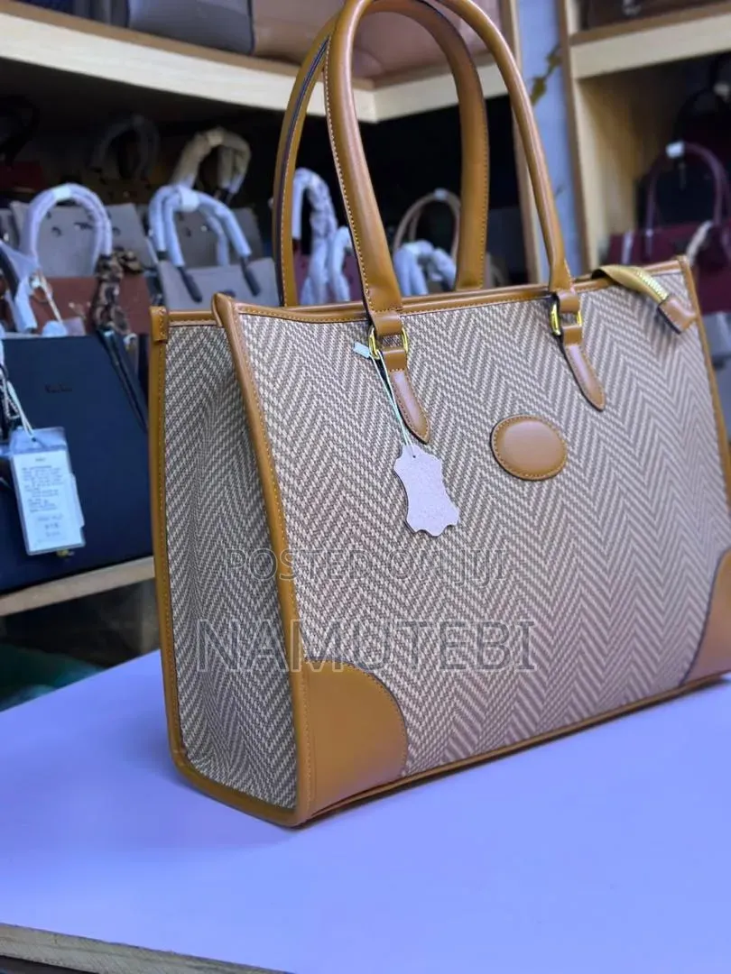 Herringbone Patterned Structured Tote Handbag