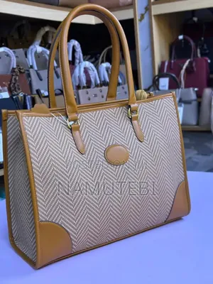 Herringbone Patterned Structured Tote Handbag