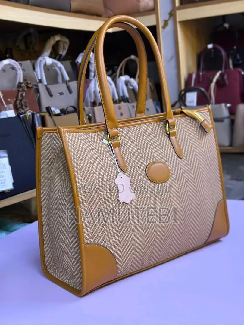 Herringbone Patterned Structured Tote Handbag