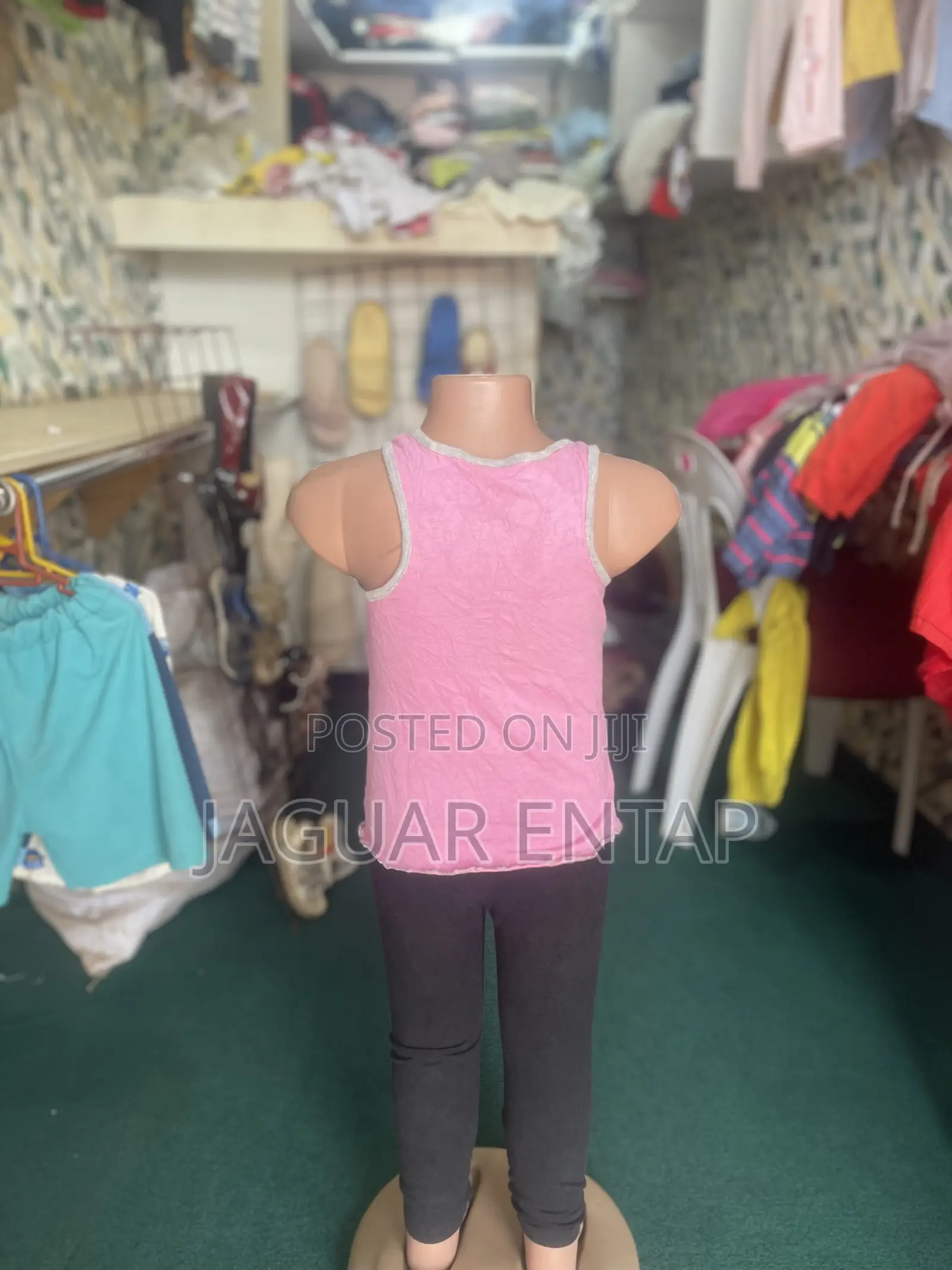 Girls Pink Cartoon Top + Free Black Leggings - 3-4 Years