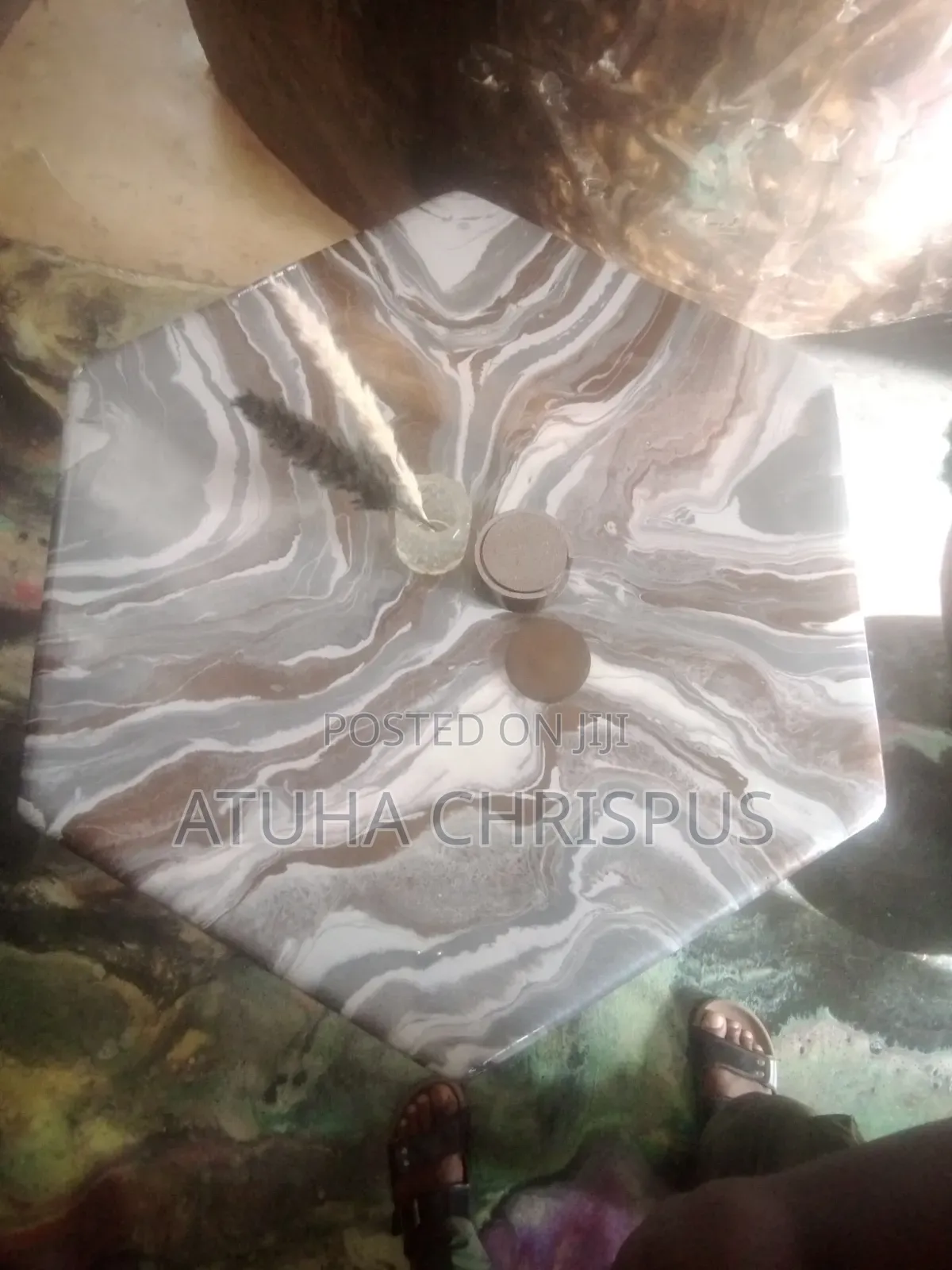 A Hexagonal,copper and Grey, Marble Table