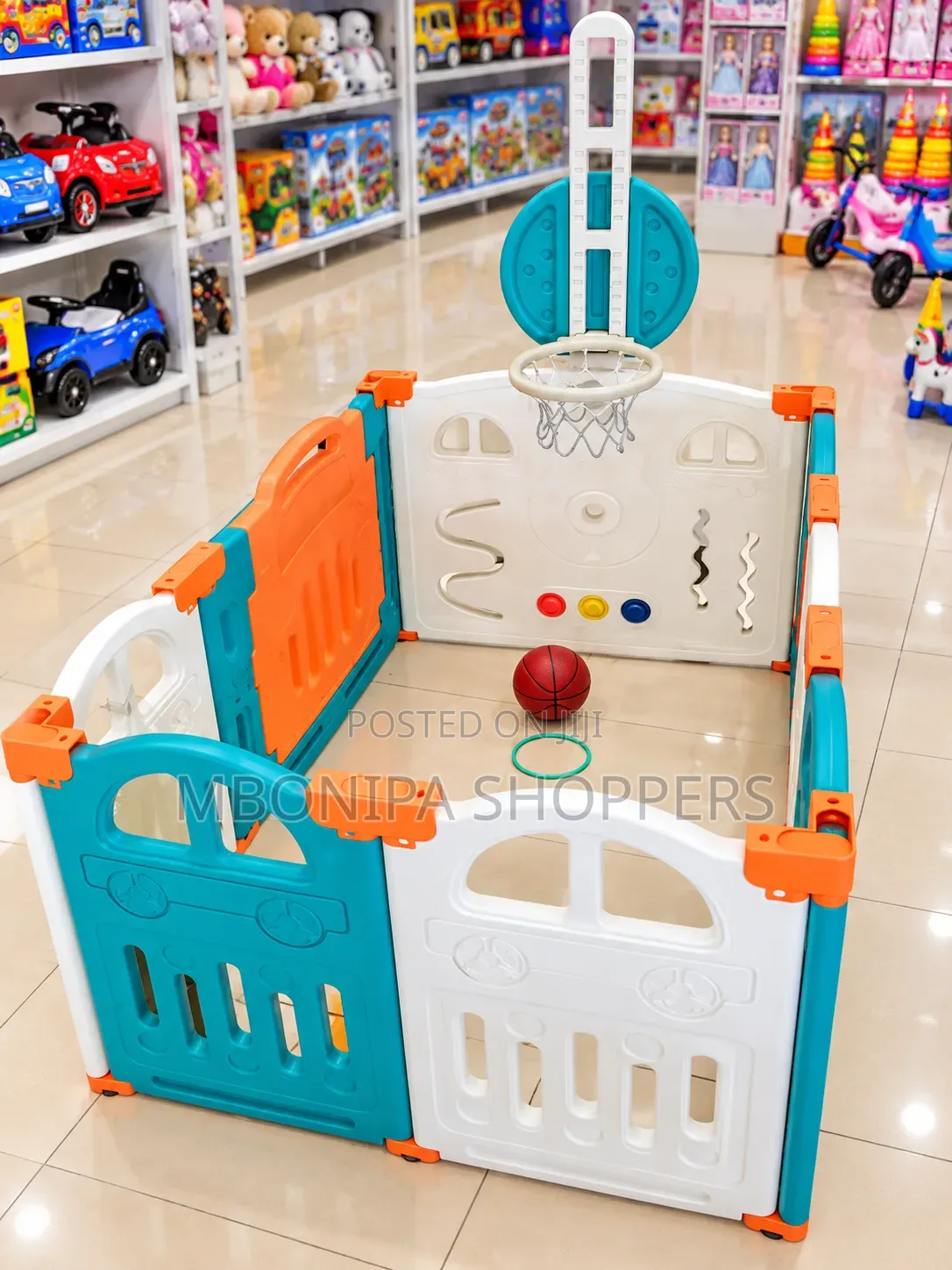 Baby Playpen With Basketball Hoop – Colorful Indoor Activity Play Yard